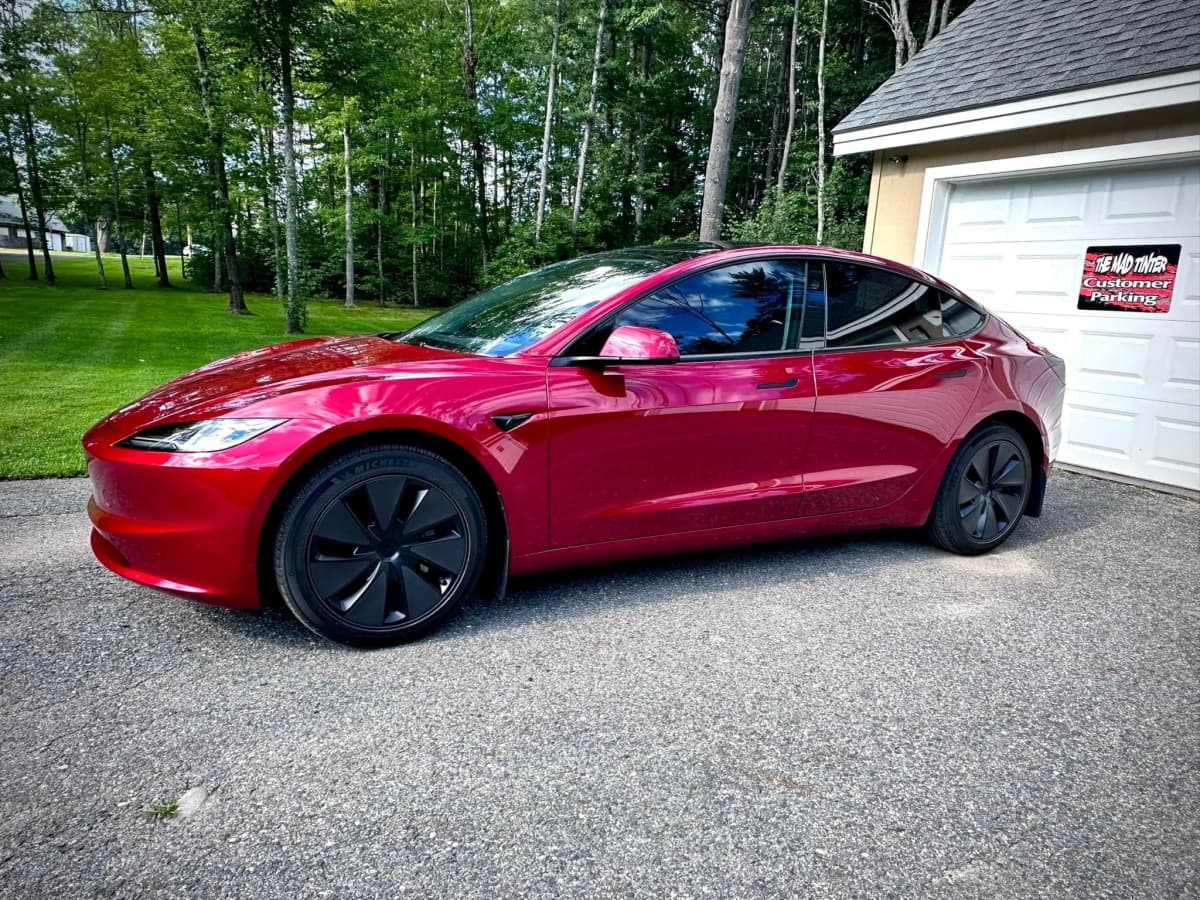 Red Tesla with Window Tint